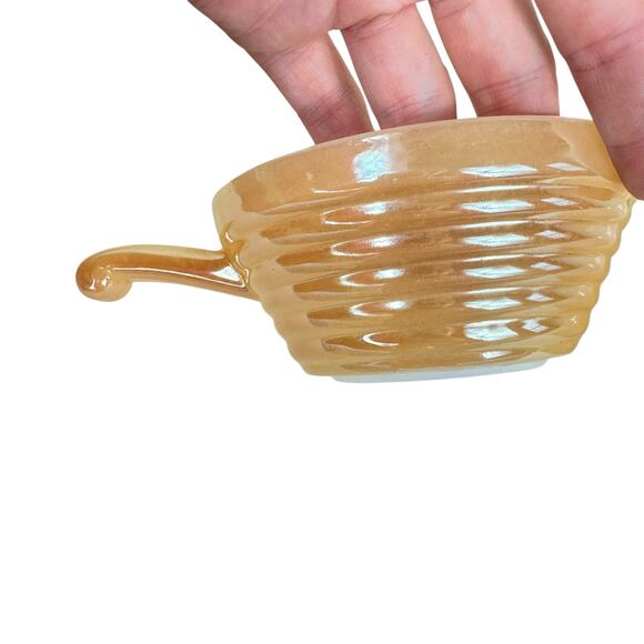 Fire King Vintage Retro Peach Lustre Handled Beehive Soup Bowls 1970s Set Of 2 - Picture 2 of 3